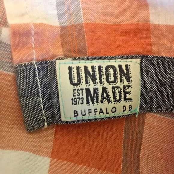 Buffalo David Bitton Western Shirt Men's XL Orange Plaid Pearl Snap Short Sleeve - Picture 12 of 15